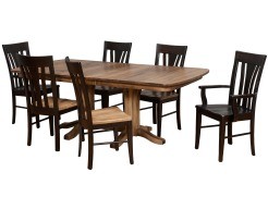 Millsdale Double Pedestal Table in Sandalwood on Distressed Maple with Tulip Back Chairs (Sandalwood/Ebony)
