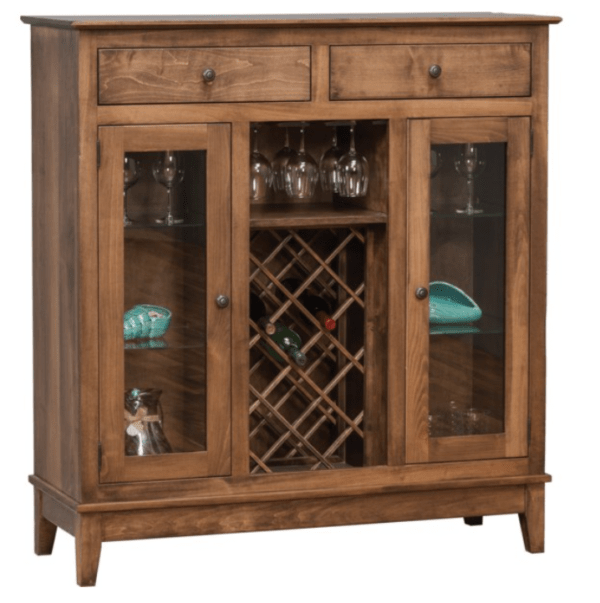 amish SHAKER WINE CABINET WITH WINE GLASS RAILS AND BOTTLE RACK